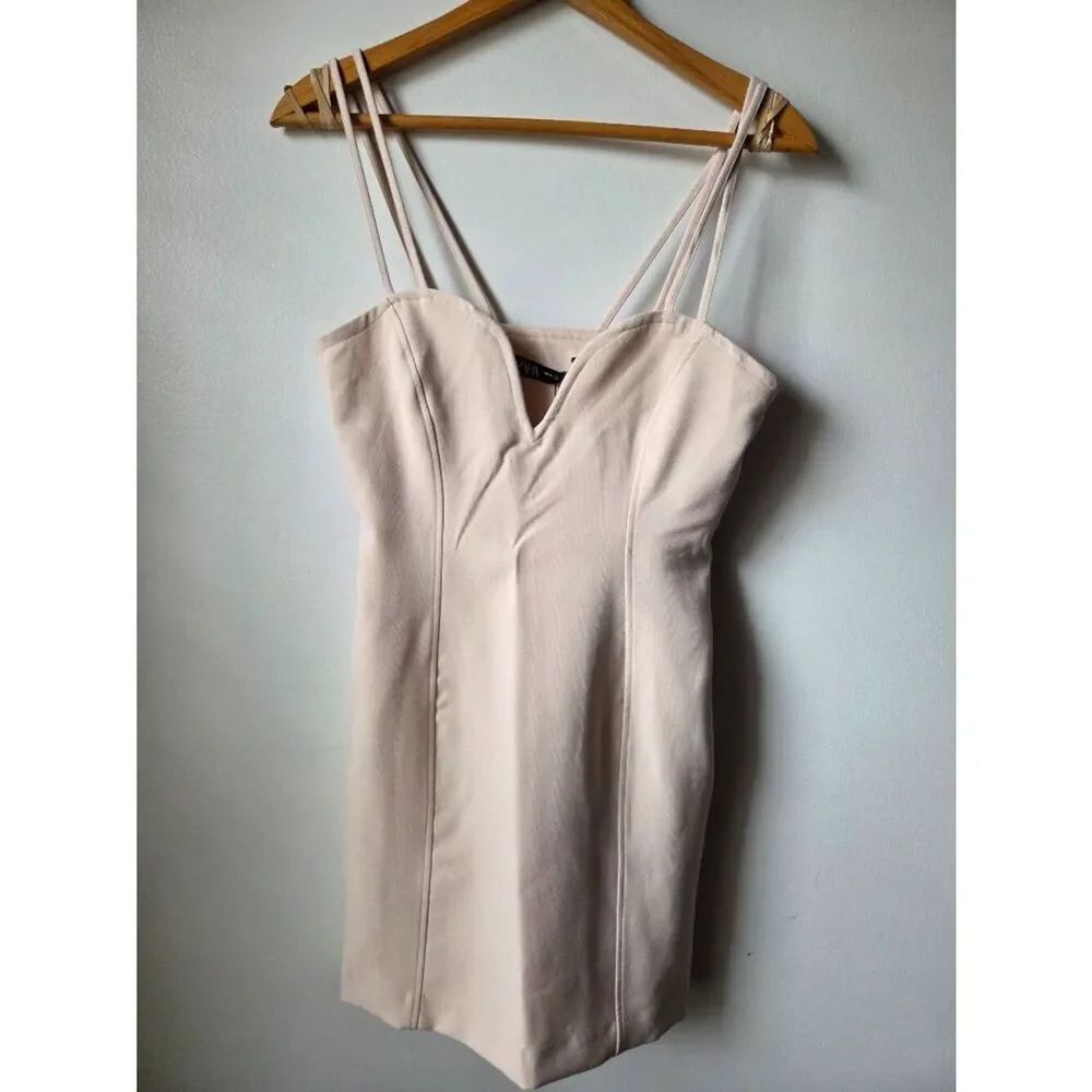 NWT ZARA NUDE SWEETHEART NECK MINI BODYCON DRESS SIZE SMALL